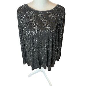 Alex Evenings $189 Black Gold Full Sequin Blouse Top Women's Size 3X